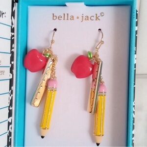 NWT 🍎 ✏️Bella & Jack School Earrings Pencil Apple Ruler Teacher appreciation